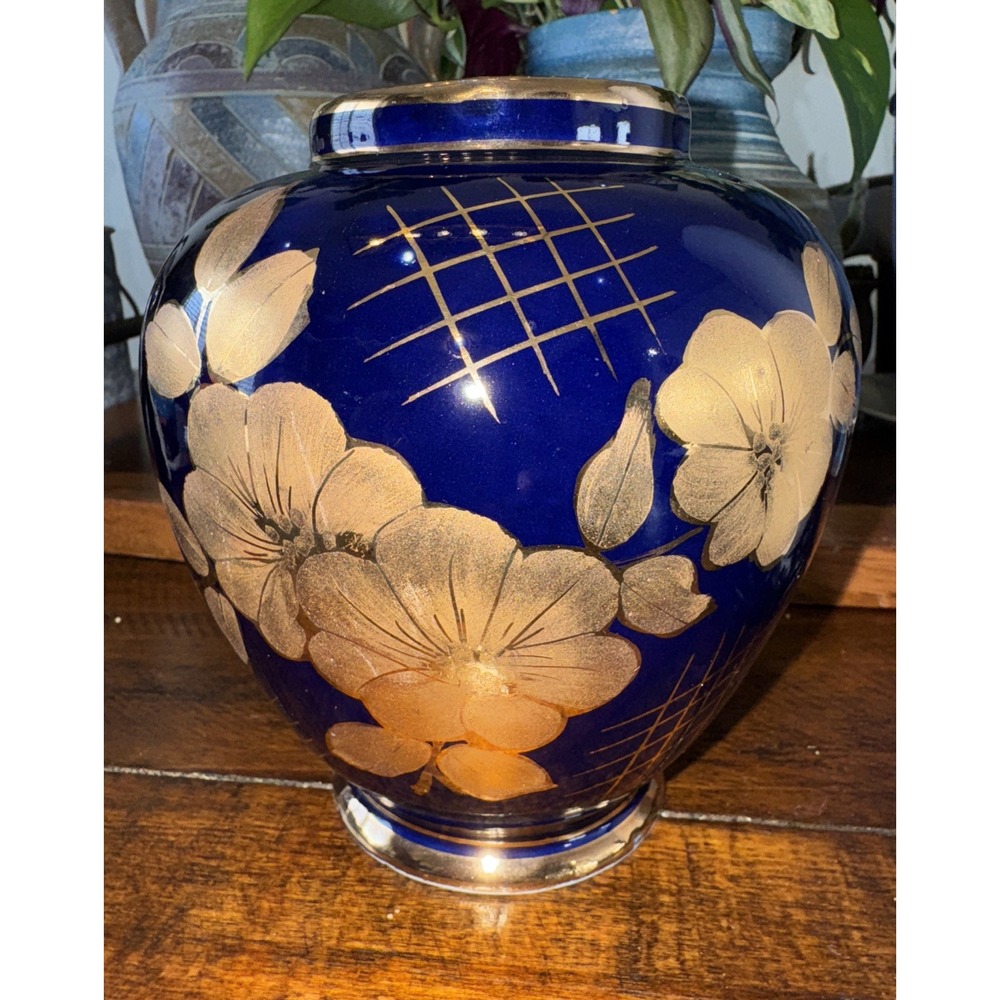 Cobalt Blue Vase Handmade In Turkey 6.25" Tall X 6" Wide